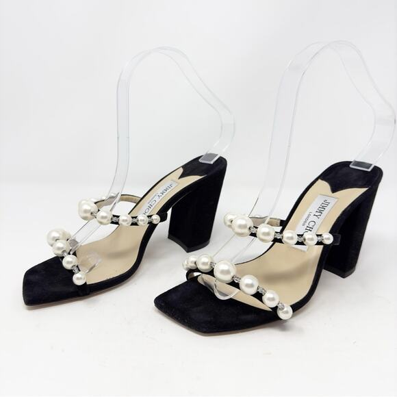 Jimmy Choo Amara 85 Embellished Block Heel Slide Sandals - Picture 1 of 16